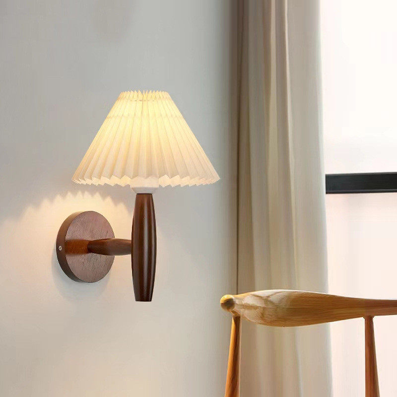 北欧ins百褶壁灯侘日式复古实木寂风原木网红少女卧室温馨床头灯,家装灯饰光源,壁灯,淘宝优惠券,粉丝福利购,淘宝优惠卷