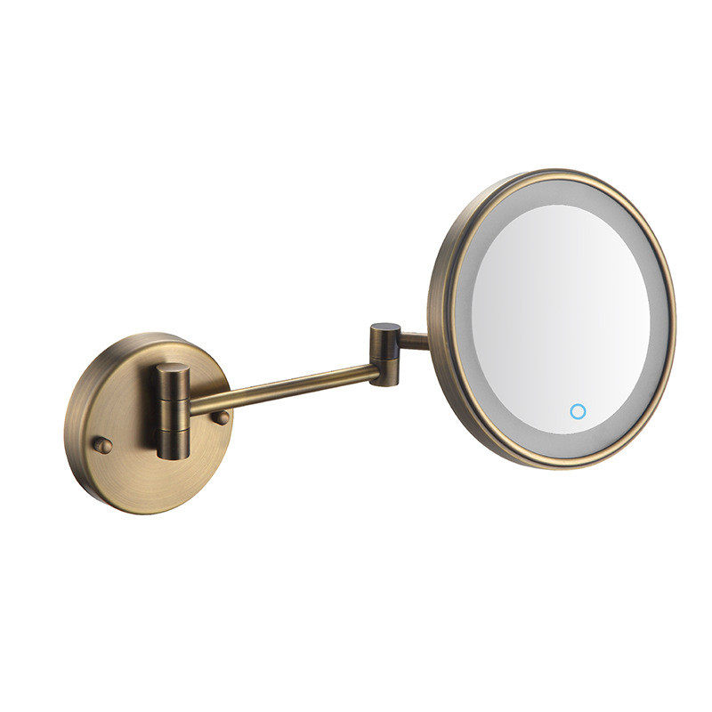 酒店浴室折叠单面圆形放大镜带灯的化妆镜壁挂式8英寸智能led镜子