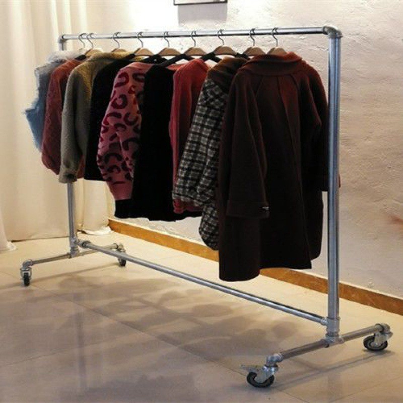 落地衣架带轮服装店展示架单杠阳台展会晾衣架水管架地摊水管家用