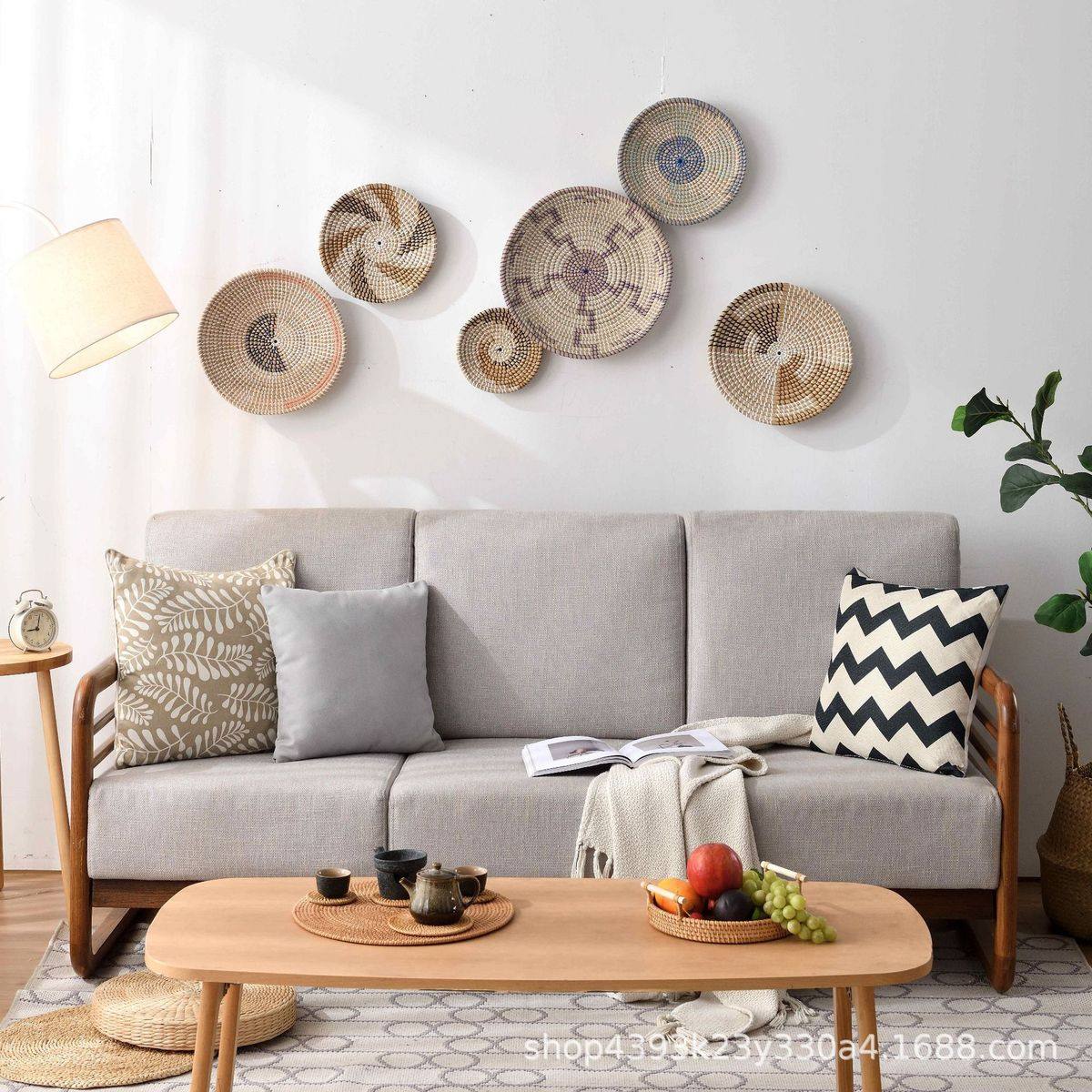 手工编织海草挂墙装饰品心形圆形挂饰篮子立体干花波西米亚,收纳整理,橱柜收纳筐,淘宝优惠券,粉丝福利购,淘宝优惠卷