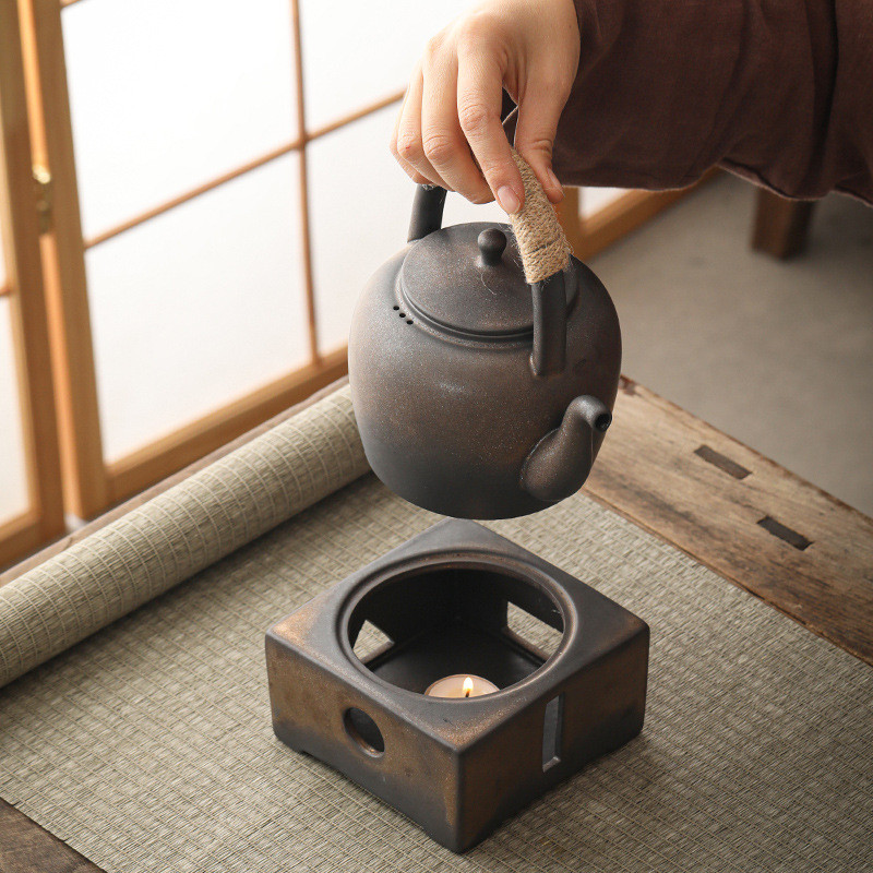 日式粗陶泡茶壶单壶家用蜡烛煮茶器温茶炉复古陶瓷大容量提梁水壶