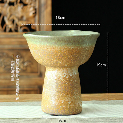 手剑山高脚花盆灯盏花器复古新中式陶瓷插花器作水培禅意写景花盘