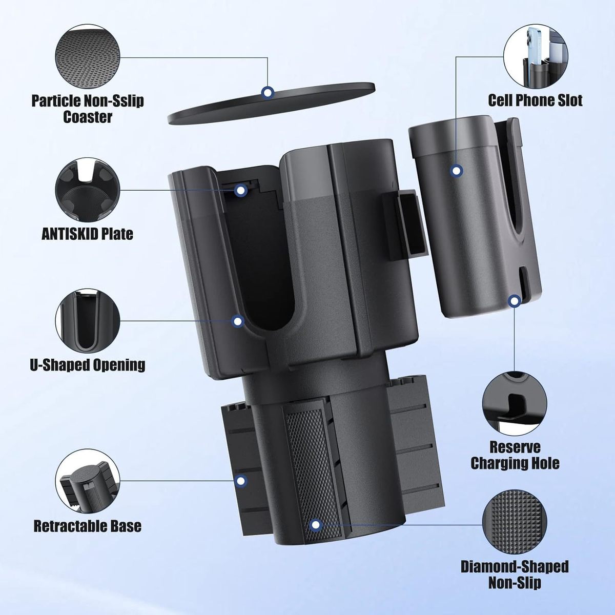 汽车杯架拓展器二合一多功能车载水杯架手机架车内超大水杯饮料架