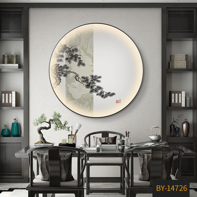 倾色led灯光画玄关装饰画带灯中式进门挂画走廊过道入户竹子圆形