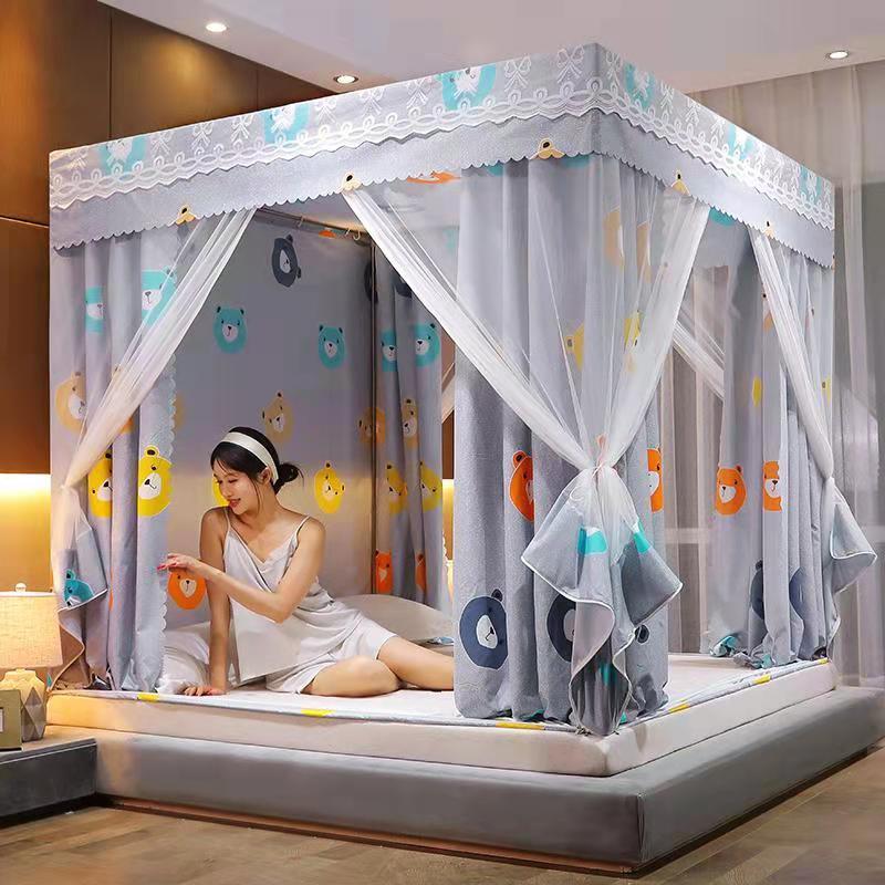 遮光式拉链蚊帐家用床帘一体式1.8米坐床防尘加密1.2m1.5米公主风