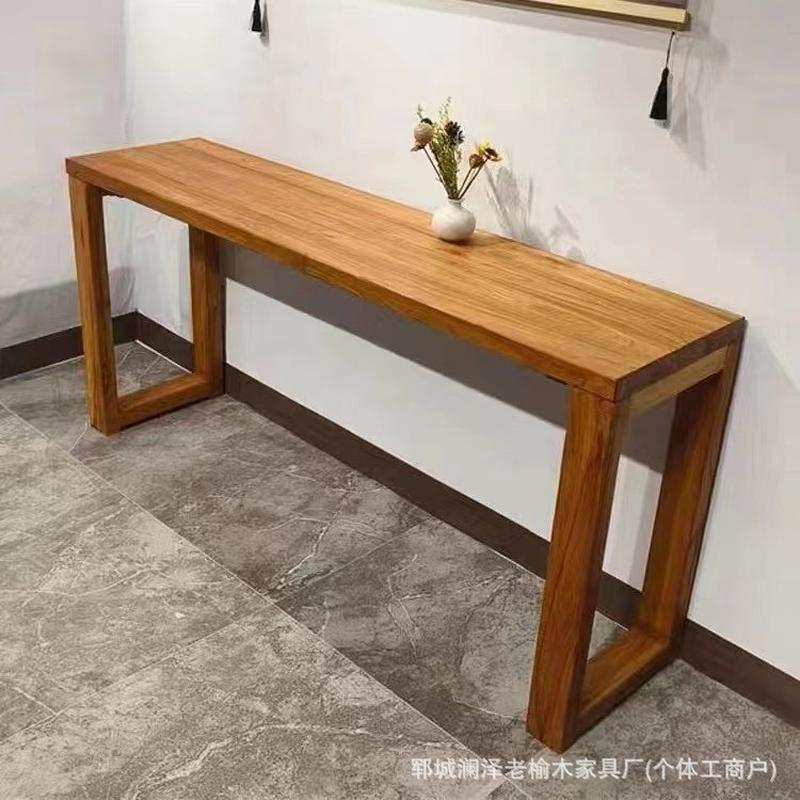 热销处新中式入户玄关实木靠墙老榆木桌子原木色长条窄桌实木家用
