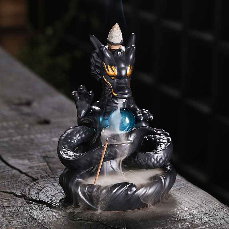 陶瓷檀香倒流香薰炉摆件创意大号中国龙观赏倒流香香炉工艺品