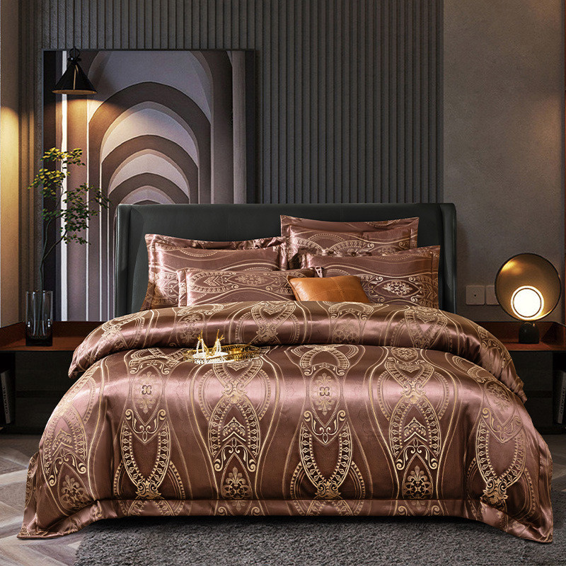 欧式天丝提花贡缎四件套婚庆莫代尔蕾丝床上用品被1.8米床单4件套