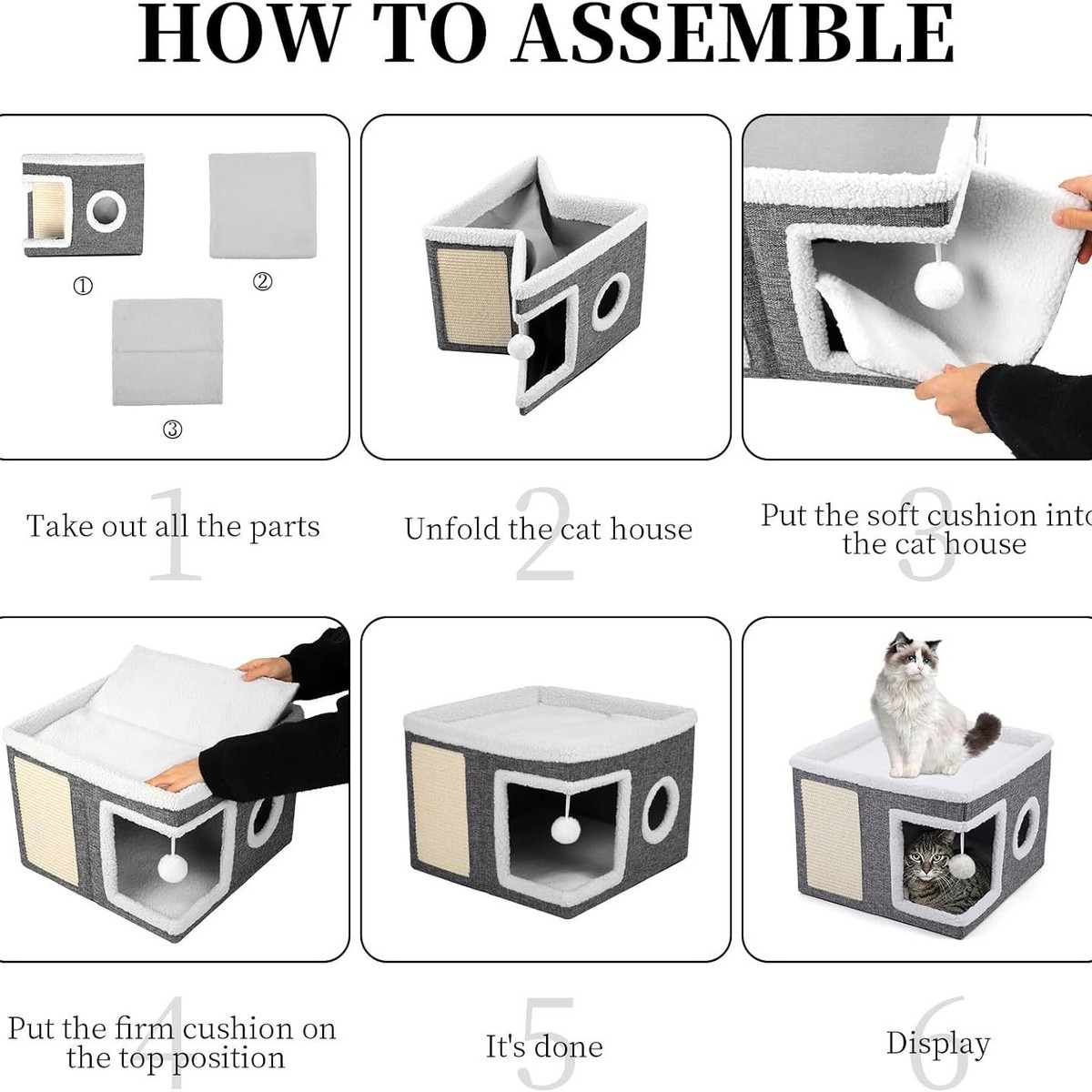 定制热卖大空间封闭式仿麻可折叠冬季猫窝保暖易清理宠物屋