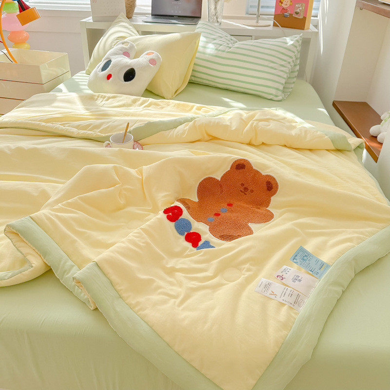 ins少女心快乐狗夏凉被水洗夏天棉云朵柔软空调薄被床单1.5四件套