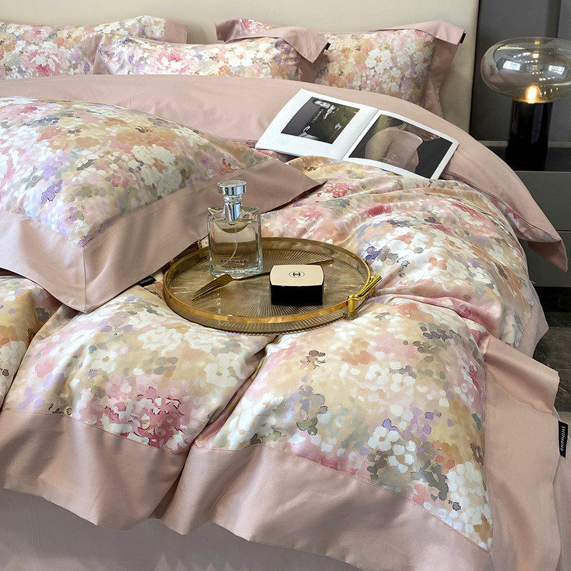 秋冬田园风120支被套磨毛全棉四件套数码印花加厚长绒棉床上用品