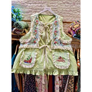 薄款夏季马甲/重工绣花/高档洗水棉/开衫外穿宽松大码女蕾丝花边