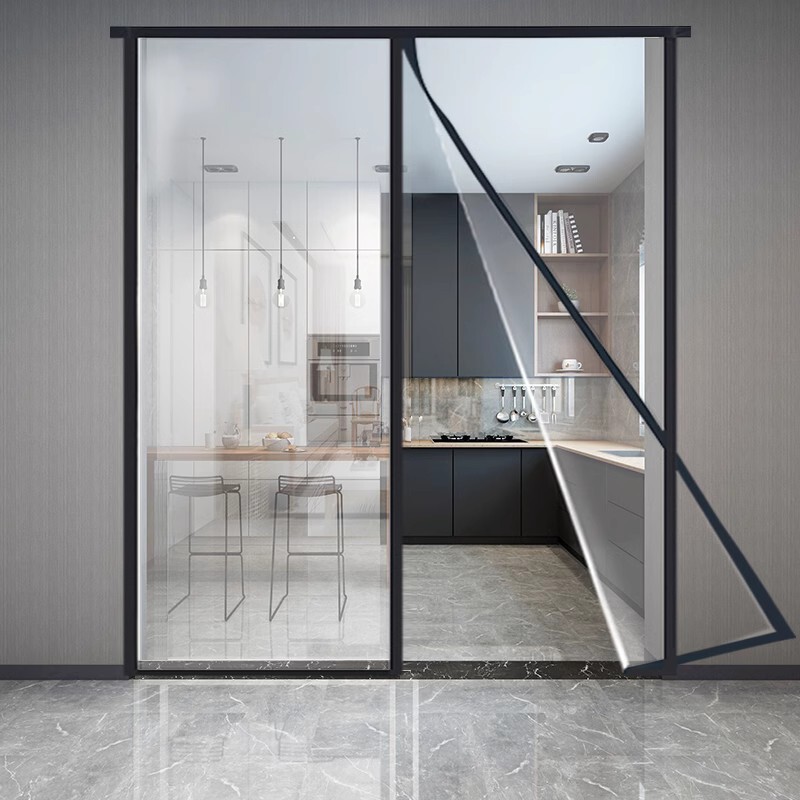 46n防油烟透明门帘家用厨房门脸房挡风自帘子免打孔塑料吸pvc空调