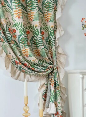 美式田园乡村半帘法式洛可可复古碎花荷叶边客厅窗帘飘阳台2.8米