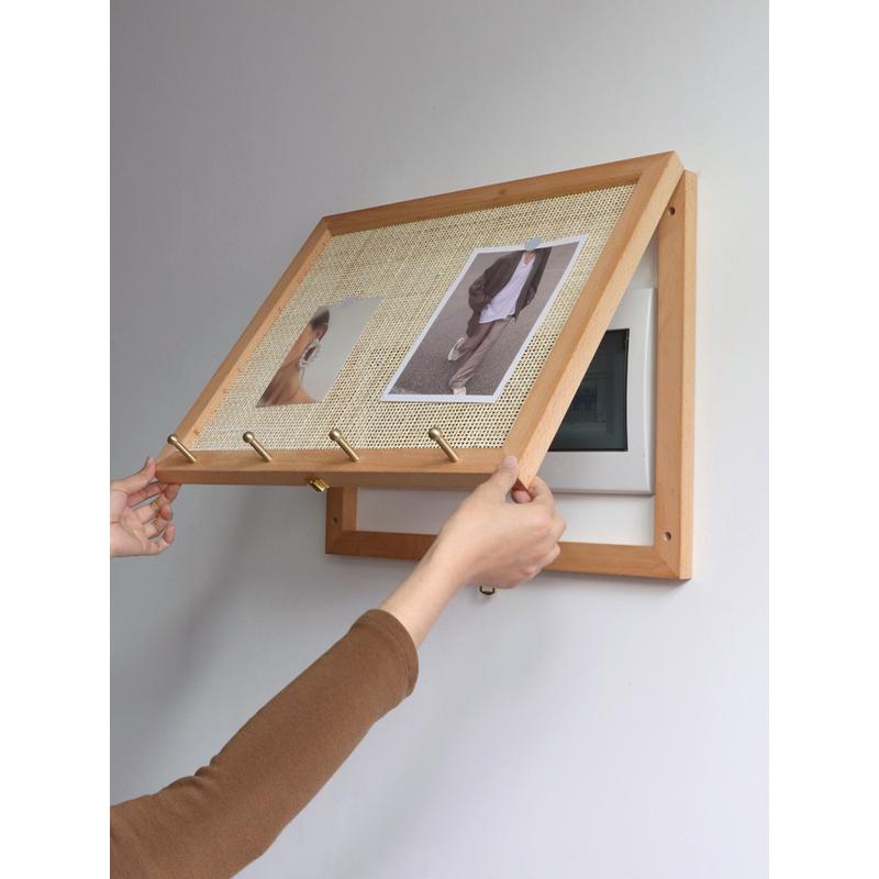 电表箱装饰画侘寂风配电箱遮挡带衣帽挂钩强电箱电闸实木壁挂盖板