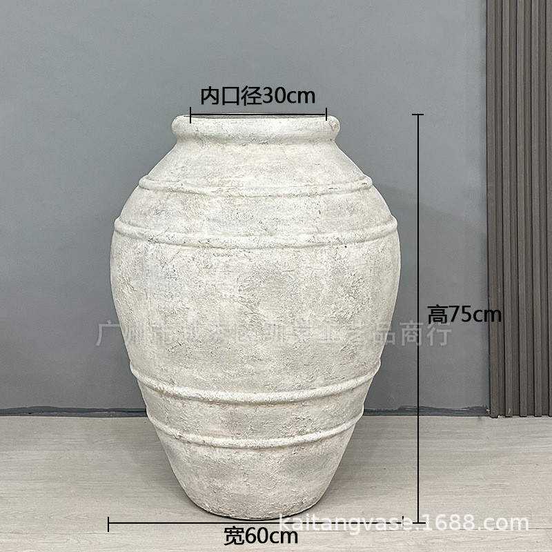 复古水泥花盆侘寂风庭院阳台种植酒店民宿摆设仿古罐子景观装饰