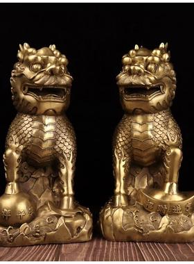 一对麒麟摆件精工护宝麒麟纯铜吉祥平安大小号麒麟家居客厅工艺品
