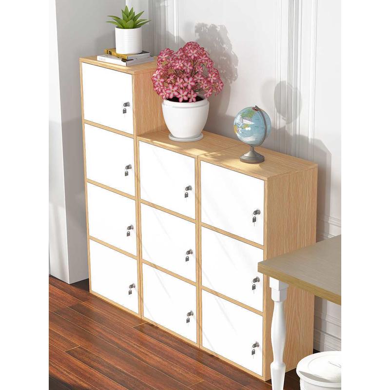 ft简易书柜带锁书架落地现代简约收纳柜经济型带门组合格子柜储物