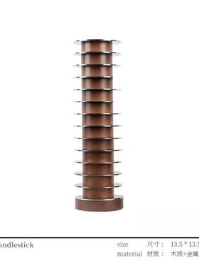 现代家居层叠金属实木烛台花器样板间轻奢售楼部客厅展厅玄关摆件
