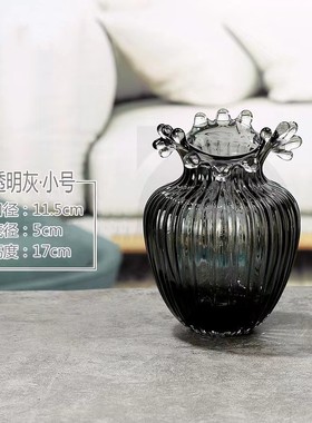 透明插花客厅玻璃摆件花器家用翻边波浪口花瓶轻奢装饰彩色花瓶