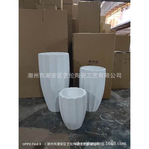 2020款氧化镁花缸花盆水泥花瓶园林落地机场商场房地产干花家居