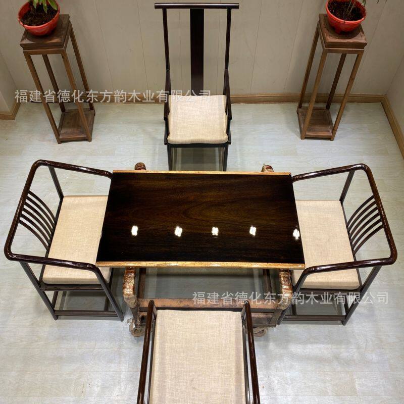 1.8米2米3米奥坎胡桃木实木大板桌原木餐桌红木茶台茶桌椅