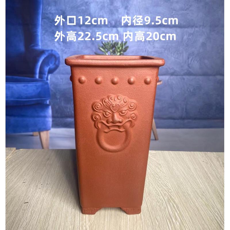高款紫砂花盆大号四方签筒兰花多肉悬崖盆栽花盆陶土透气