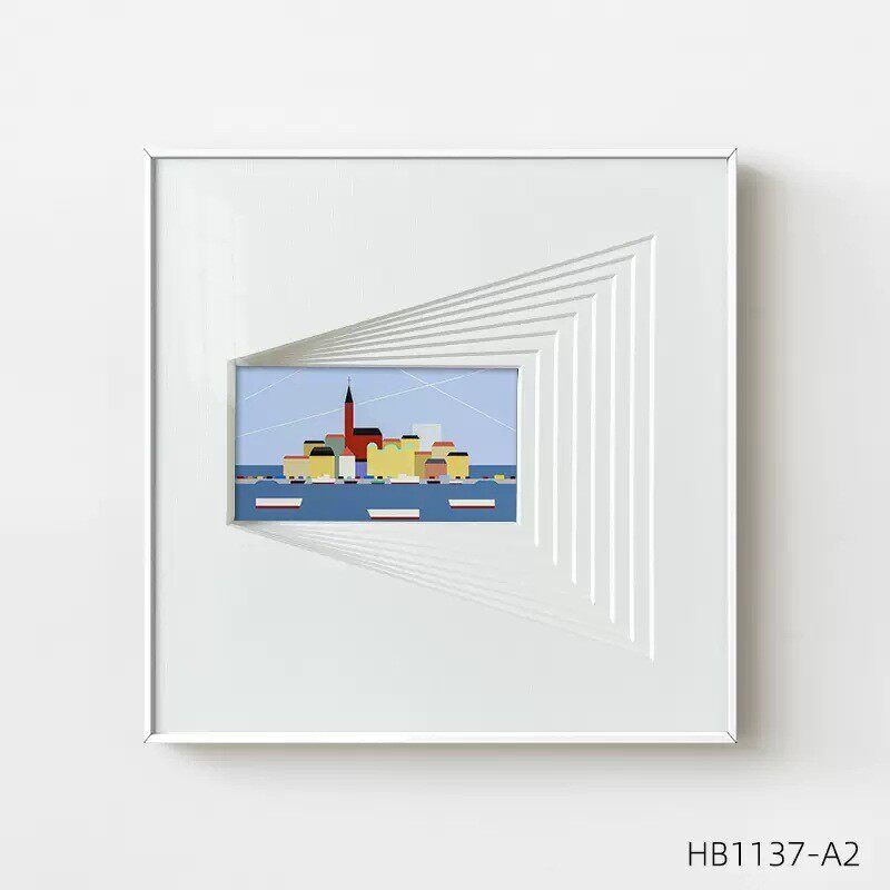 现代简约客厅装饰画书房立体几何挂画多层壁画儿童房轮船大海墙画