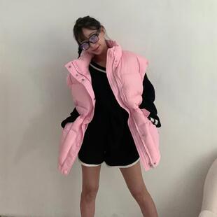韩国东大门代购立领羽绒马甲女2025秋冬时尚宽松开叉无袖坎肩收腰
