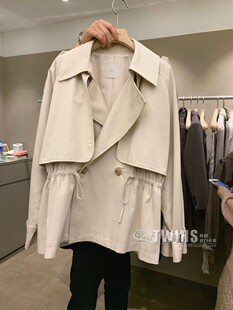 现~韩国代购Linda co风衣女2024春秋西装领气质收腰抽绳大衣外套