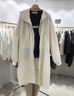 现~at note韩国代购连帽抽绳中长款风衣女 气质长袖开衫宽松外套