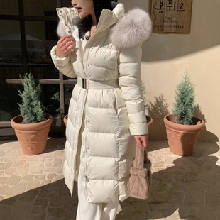 韩国代购狐狸大毛领加厚修身羽绒服2024冬保暖显瘦中长款鸭绒外套