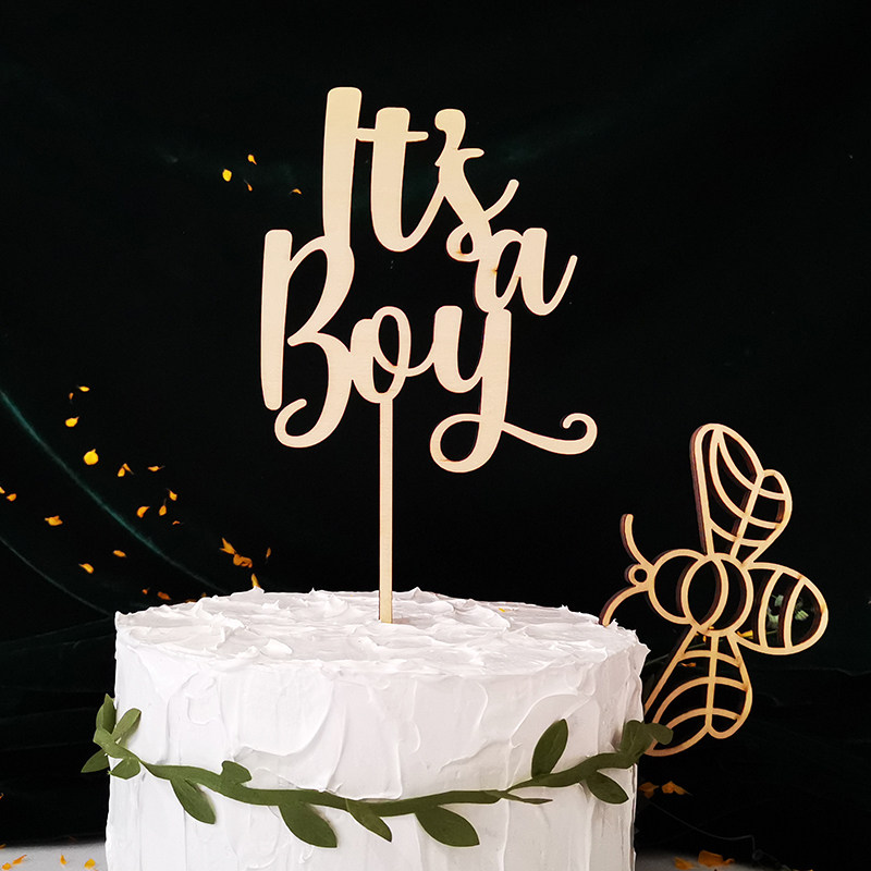 It's a boy or girl男孩女孩木质蛋糕插新生儿蛋糕插牌蛋糕插件