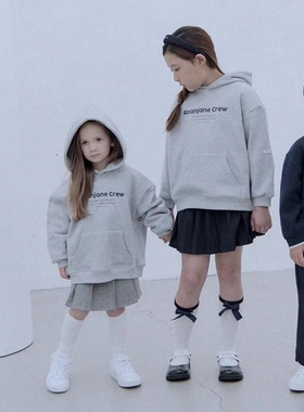 100-145韩系潮童RJ上学系列浅灰色简约字母连帽套头卫衣