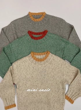 断码特价包邮110-150欧美男女童三色针织拼色套头毛衣