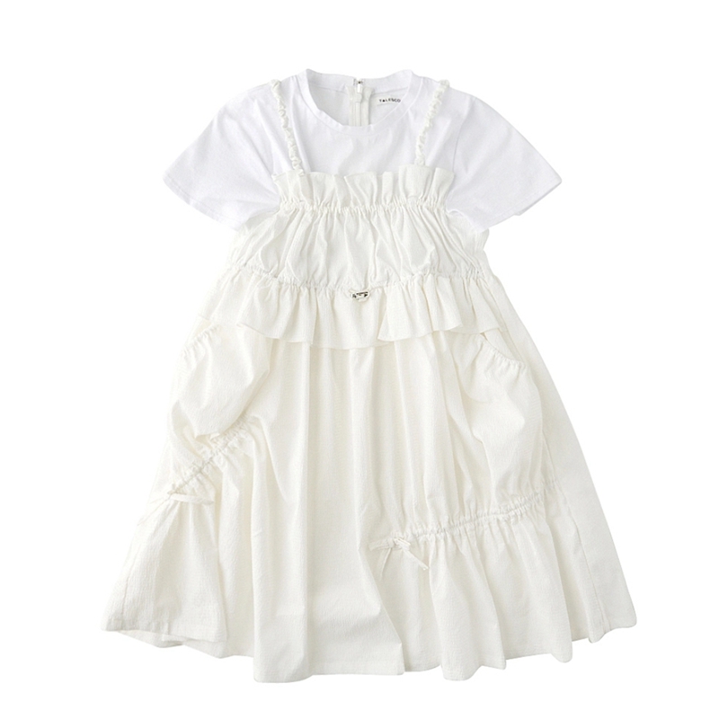 自留110-155韩系高端女童假两件松紧设计短袖连衣裙