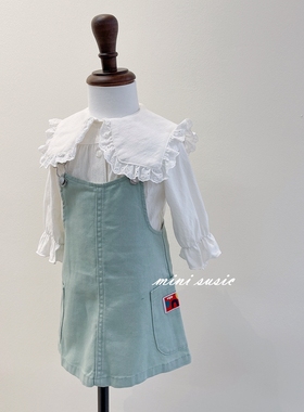 90-130韩国童装女童浅绿色背带裙