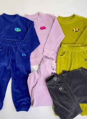 自留110-165韩系男女童四色条绒刺绣字母套头卫衣+长裤 分开拍