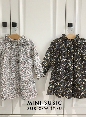 2-4岁minisusic韩国童装气质印花女童碎花长袖连衣裙