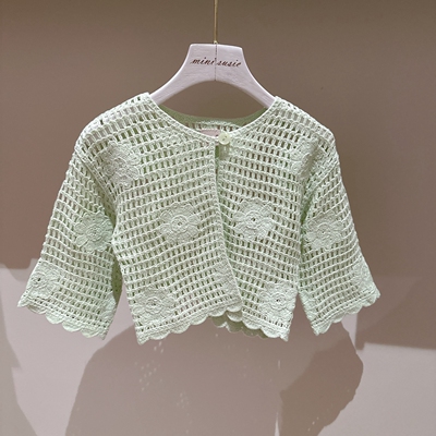断码特价（原49）包邮日系女童pm镂空针织衫罩衫 薄外套
