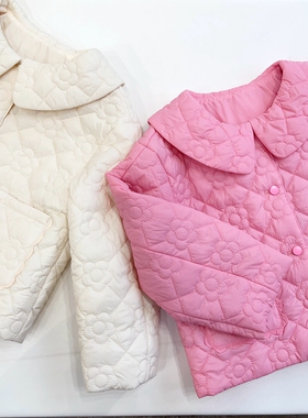 110-155韩系高端女童两色翻领绗缝花朵夹薄棉外套