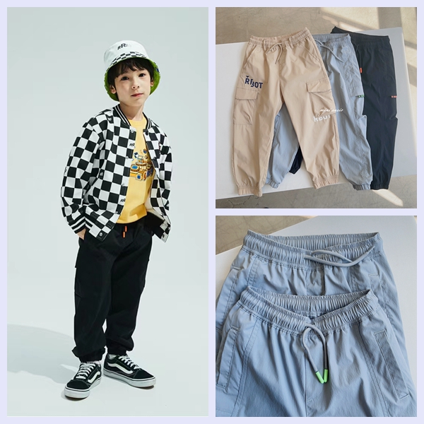 三色松紧腰薄款儿童工装裤