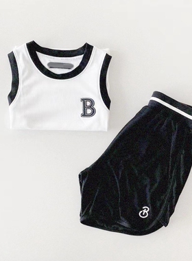 135-155韩系潮童BJ女童中大童白色字母无袖背心+短裤（分开拍）