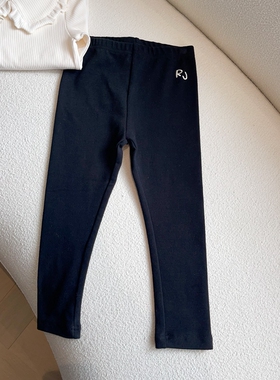 100-145韩系潮童RJ女童刺绣字母松紧腰黑色打底裤