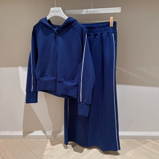 包邮自留7-15超舒服含莫代尔白滚条连帽短款外套+松紧腰直筒裤