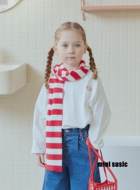 100-145韩系潮童RJ男女童白色字母宽松版长袖T恤