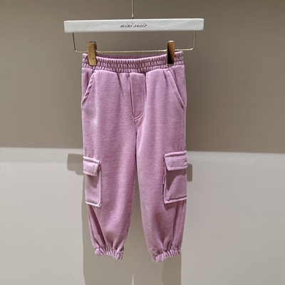 2-12女童JC绒面松紧腰工装束脚口长裤