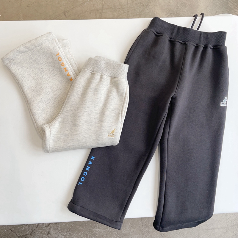 110-155韩系男女童两色绒内里刺绣口袋可收脚口长裤