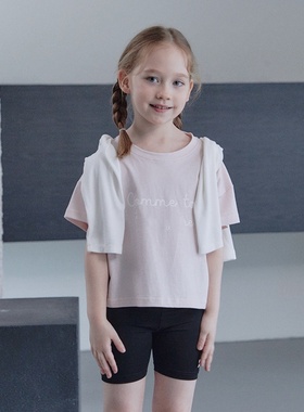 100-145韩系潮童RJ粉色字母宽松版短袖T恤