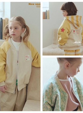 包邮自留100-145韩系潮童RJ男女童拼色袖子双面穿夹克外套